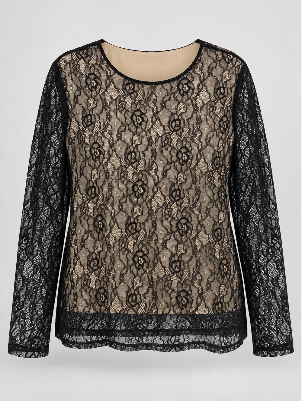 Bar III Women’s 3X Black Floral Lace Nude Lined Long Sleeve Blouse